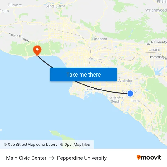 Main-Civic Center to Pepperdine University map