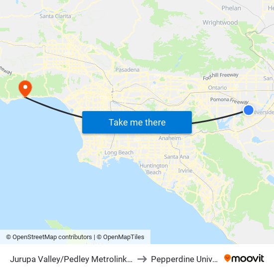 Jurupa Valley/Pedley Metrolink Station to Pepperdine University map