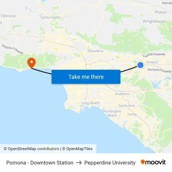 Pomona - Downtown Station to Pepperdine University map
