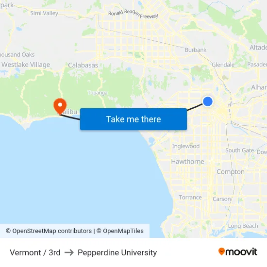 Vermont / 3rd to Pepperdine University map