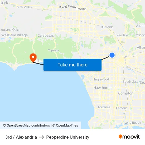 3rd / Alexandria to Pepperdine University map