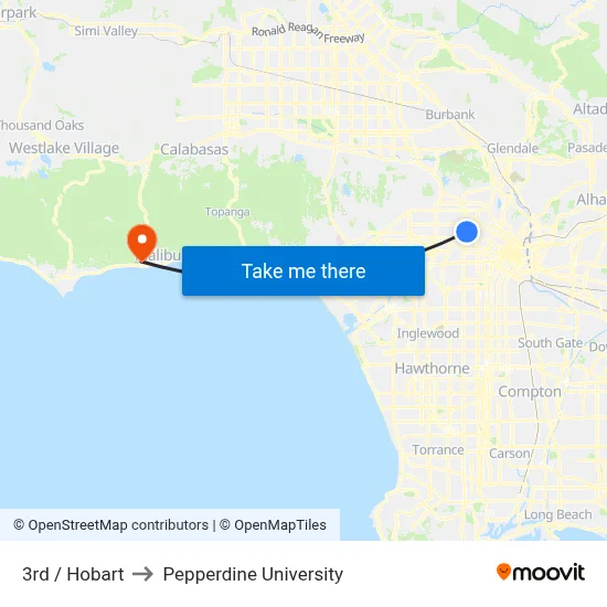 3rd / Hobart to Pepperdine University map
