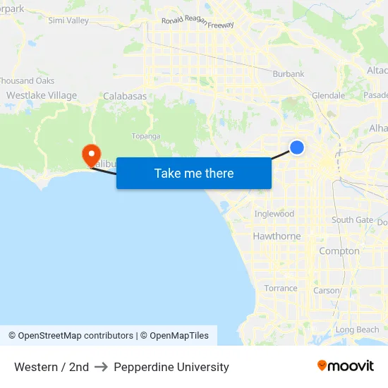 Western / 2nd to Pepperdine University map