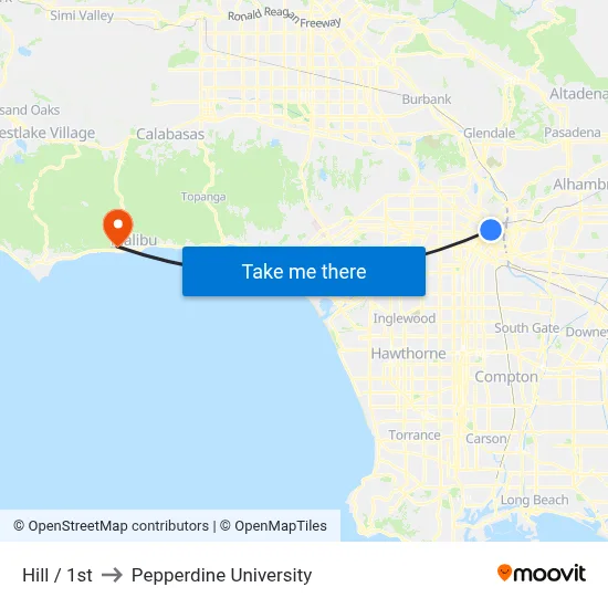 Hill / 1st to Pepperdine University map