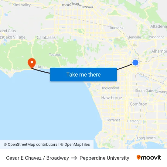 Cesar E Chavez / Broadway to Pepperdine University map