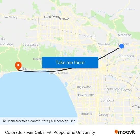 Colorado / Fair Oaks to Pepperdine University map