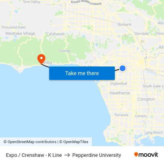 Expo / Crenshaw - K Line to Pepperdine University map
