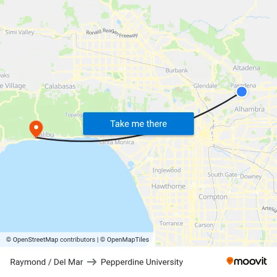 Raymond / Del Mar to Pepperdine University map