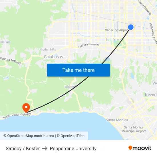 Saticoy / Kester to Pepperdine University map