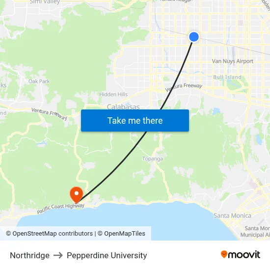 Northridge to Pepperdine University map