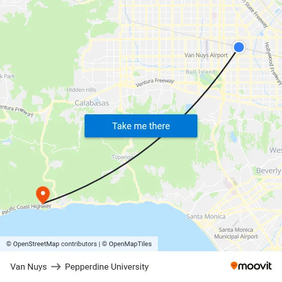 Van Nuys to Pepperdine University map