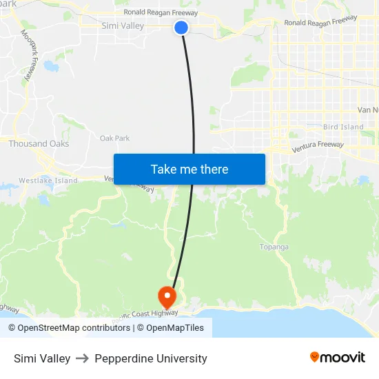 Simi Valley to Pepperdine University map