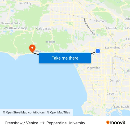 Crenshaw / Venice to Pepperdine University map