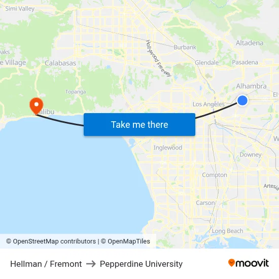 Hellman / Fremont to Pepperdine University map