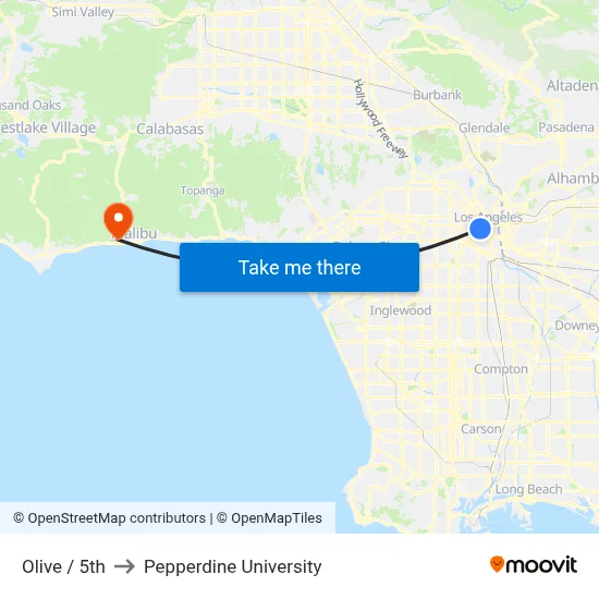 Olive / 5th to Pepperdine University map