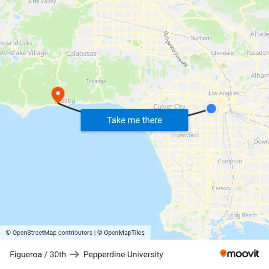Figueroa / 30th to Pepperdine University map