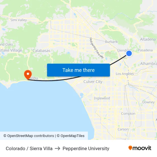 Colorado / Sierra Villa to Pepperdine University map