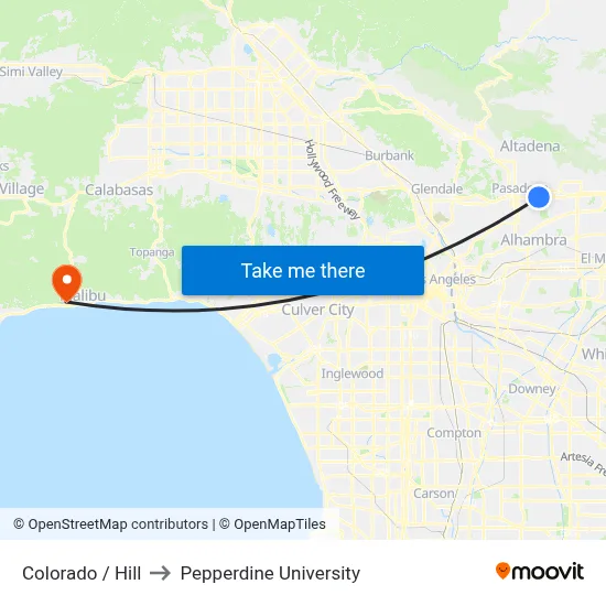 Colorado / Hill to Pepperdine University map