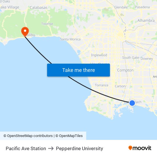 Pacific Ave Station to Pepperdine University map