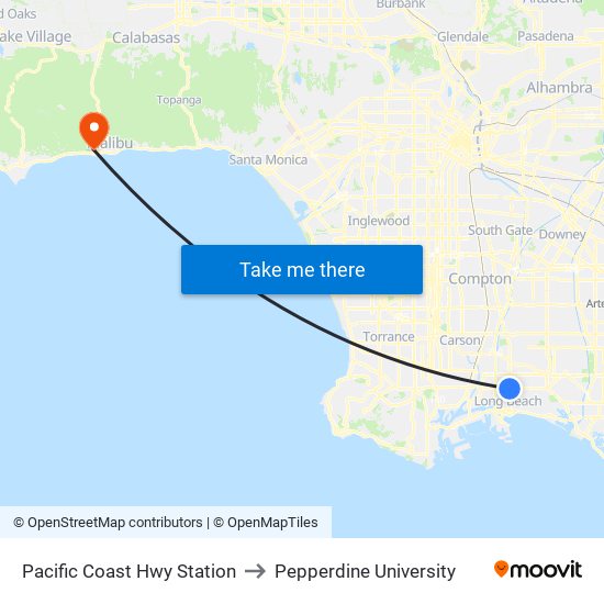 Pacific Coast Hwy Station to Pepperdine University map