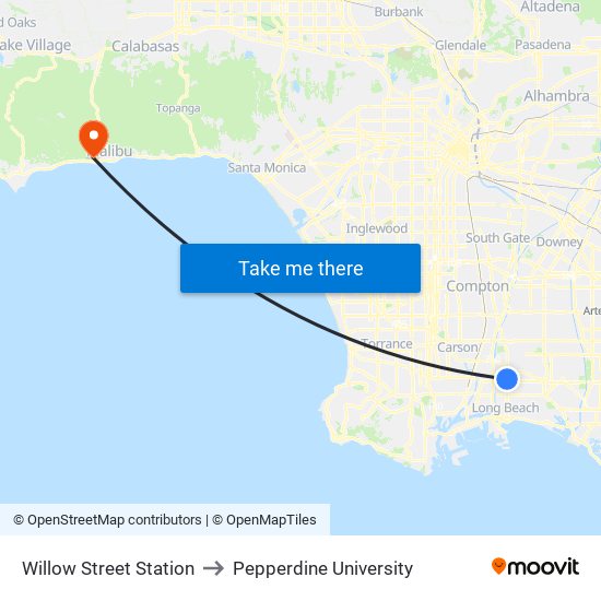 Willow Street Station to Pepperdine University map