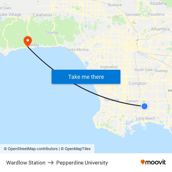 Wardlow Station to Pepperdine University map