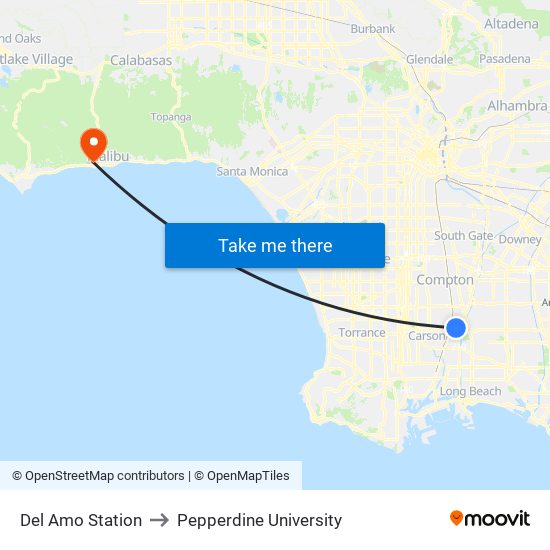 Del Amo Station to Pepperdine University map