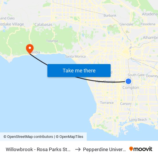 Willowbrook - Rosa Parks Station to Pepperdine University map