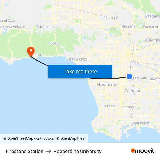 Firestone Station to Pepperdine University map