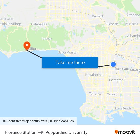 Florence Station to Pepperdine University map