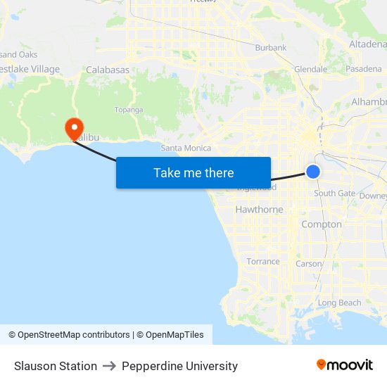 Slauson Station to Pepperdine University map