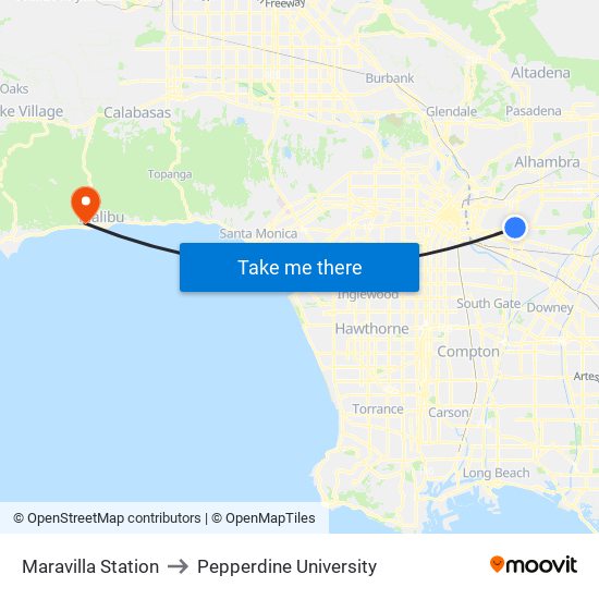 Maravilla Station to Pepperdine University map