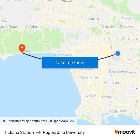 Indiana Station to Pepperdine University map