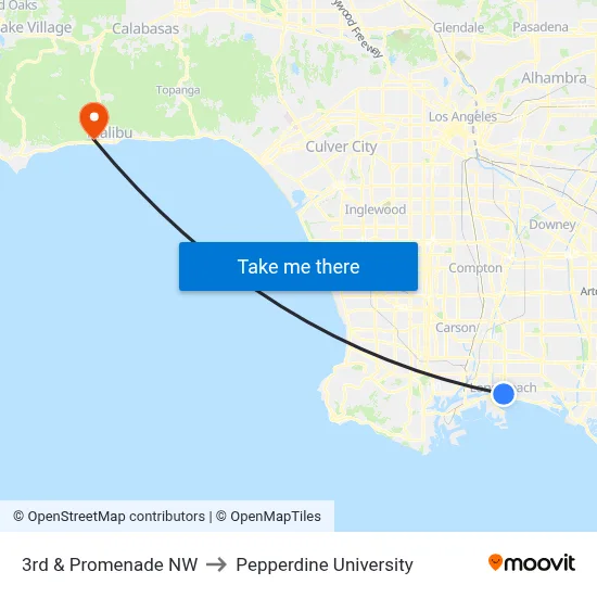 3rd & Promenade NW to Pepperdine University map