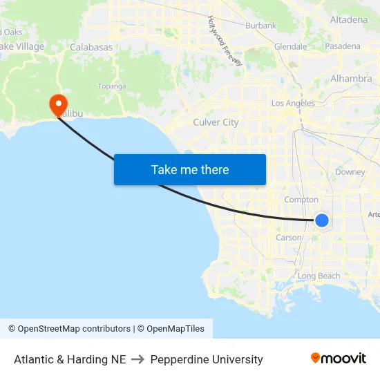 Atlantic & Harding NE to Pepperdine University map