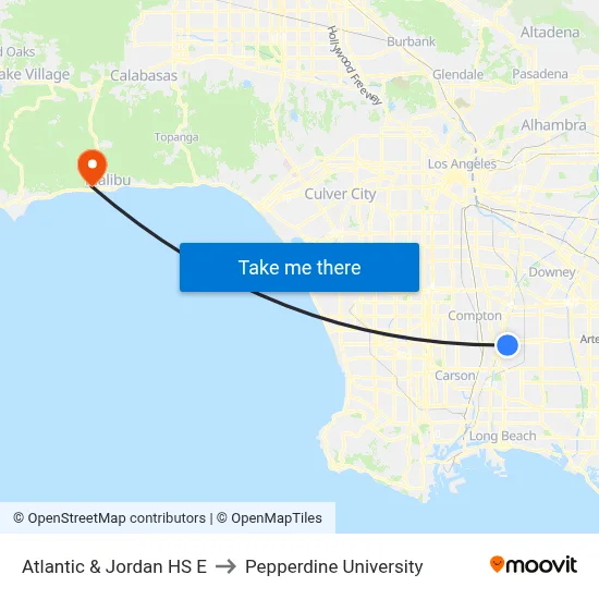 Atlantic & Jordan HS E to Pepperdine University map
