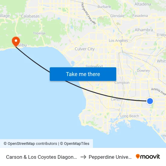 Carson & Los Coyotes Diagonal NE to Pepperdine University map