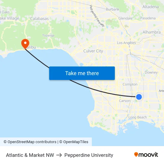 Atlantic & Market NW to Pepperdine University map