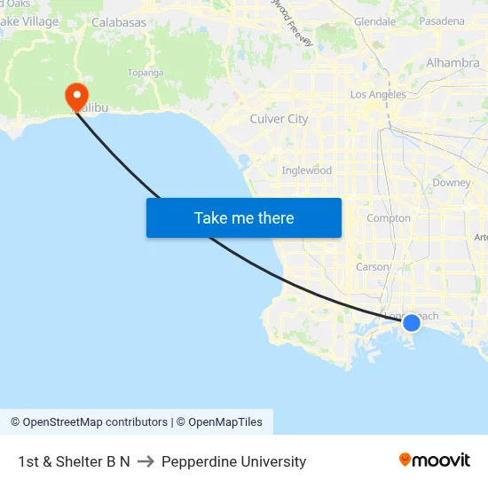 1st & Shelter B N to Pepperdine University map