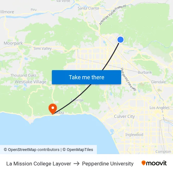 La Mission College Layover to Pepperdine University map