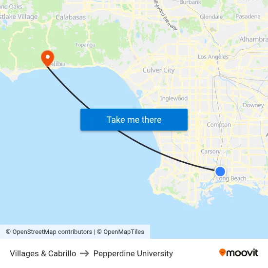 Villages & Cabrillo to Pepperdine University map