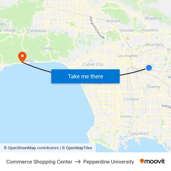 Commerce Shopping Center to Pepperdine University map