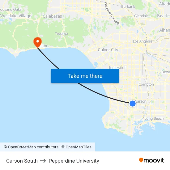 Carson South to Pepperdine University map