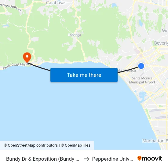 Bundy Dr & Exposition (Bundy Station) to Pepperdine University map