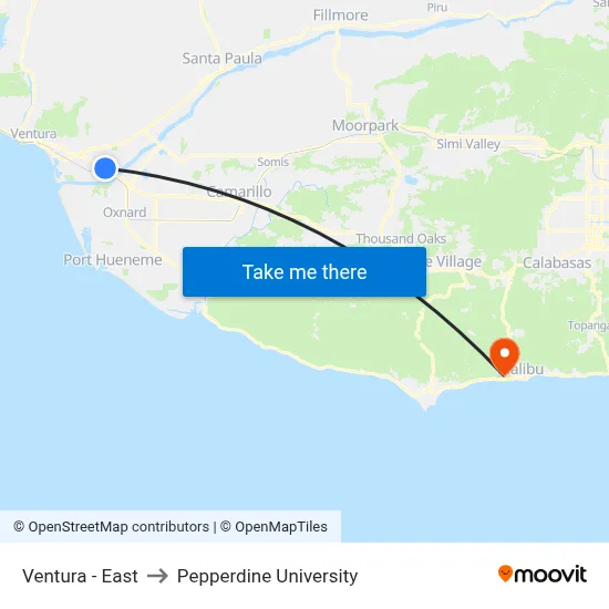 Ventura - East to Pepperdine University map