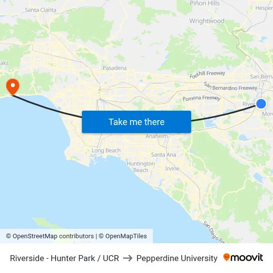 Riverside - Hunter Park / UCR to Pepperdine University map
