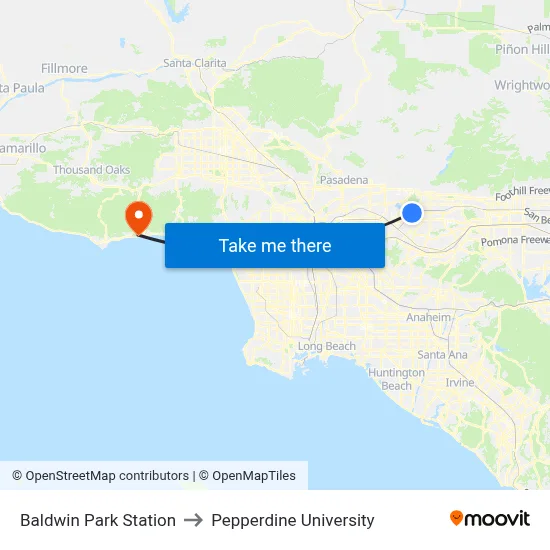 Baldwin Park Station to Pepperdine University map