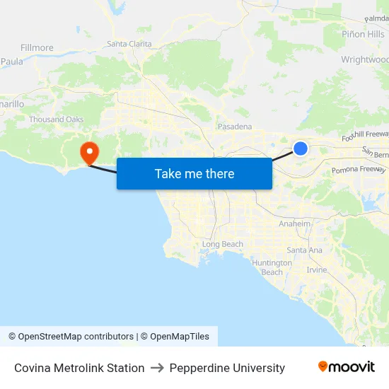 Covina Metrolink Station to Pepperdine University map