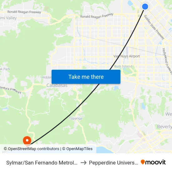 Sylmar/San Fernando Metrolink to Pepperdine University map