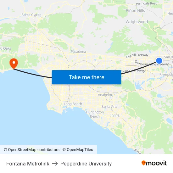 Fontana Metrolink to Pepperdine University map